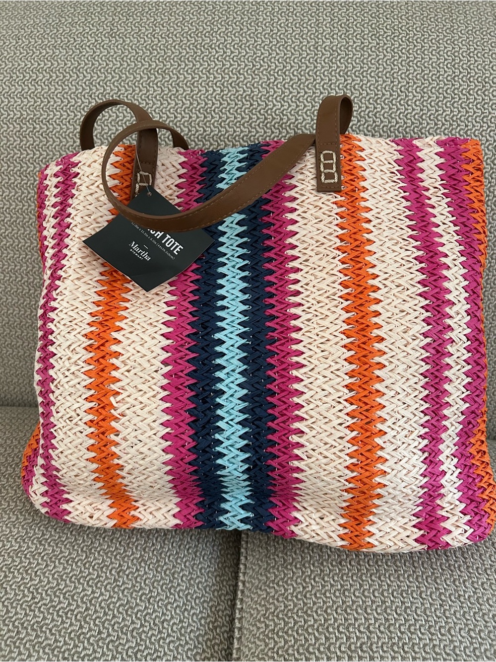 Martha Stewart Orange, Pink and Blue Striped Woven Tote